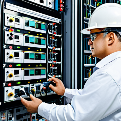 Home 11 **Prompt:** "A skilled electrical engineer in appropriate attire, inspecting a smart grid control panel, surrounded by advanced monitoring equipment in a modern power plant, fully clothed, safe for work, perfect anatomy, professional, high quality."