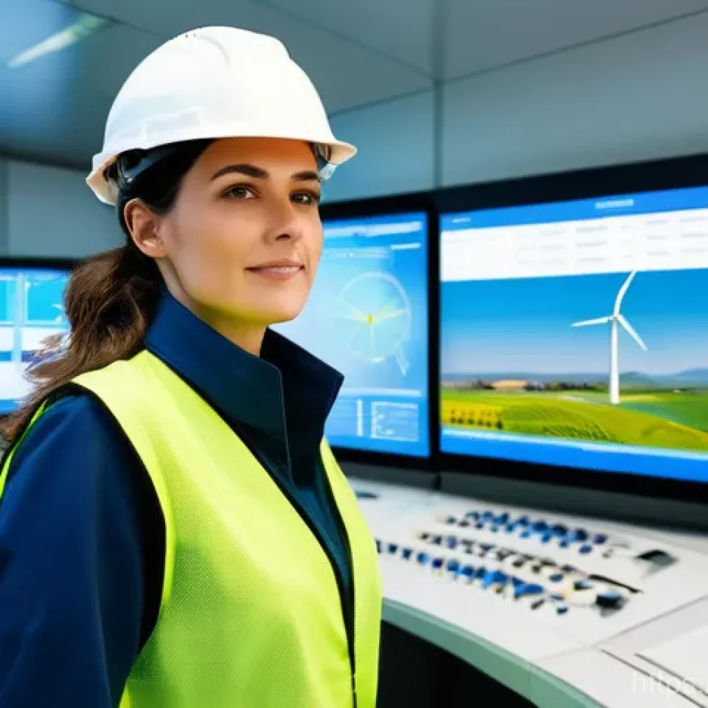 전기공사기사와 전기 안전 시스템 - **Prompt: "A confident female electrical engineer, in her late 30s, stands in a brightly lit, modern...