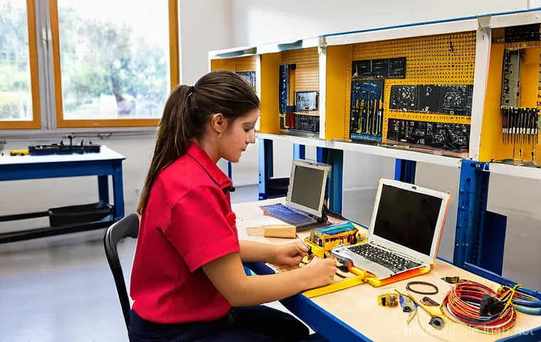 전기기사 시험과 관련된 자주 묻는 질문 - **Prompt 1: The Aspiring Electrician's Workshop**
A bright and modern vocational school workshop...