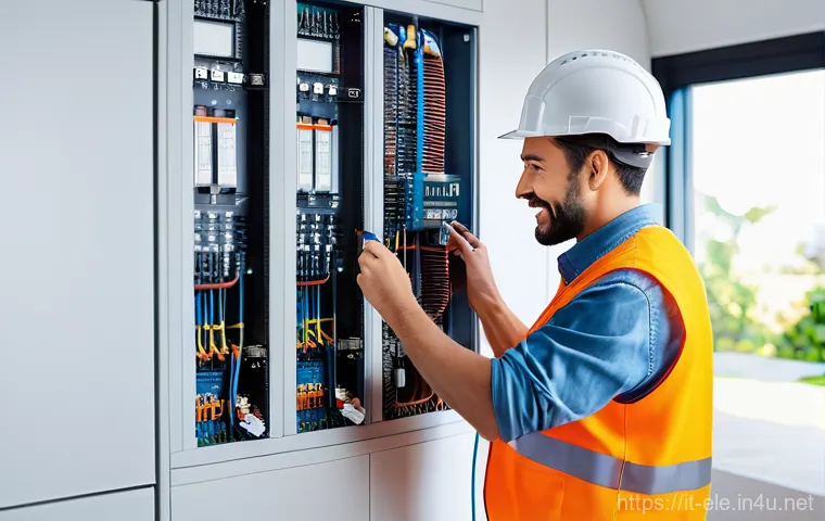 전기기사와 전기 사고 예방 사례 - **A highly detailed, realistic image of a skilled, professional electrician (male or female, 30s-40s...