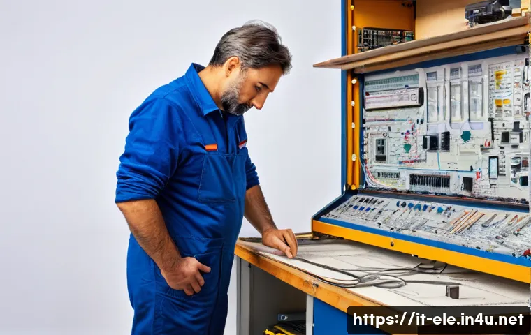 전기기사 실기시험 채점 기준 - **Prompt:** A highly skilled Italian electrician, approximately 40-50 years old, with a serious and ...