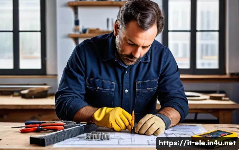 전기기사 필기시험 중점 과목 분석 - A highly skilled Italian electrician, mid-40s, with a focused expression, is meticulously reviewing ...