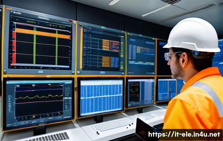 전기공사기사와 전기 부하 분석 - A detailed technical scene inside a modern electrical control room in an Italian industrial facility...